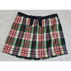 Vineyard Vines Wool Blend Tartan Mini Skirt, Plaid, Red Green, Bow, Lined, Sz 14